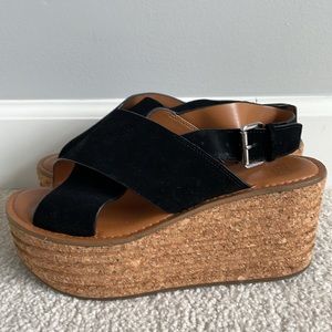 Franco Sarto platform sandals, black suede, 7.5, EUC